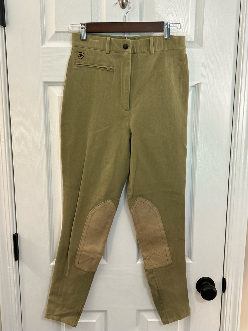 Ariat Sport Tan Equestrian Riding Breeches Pants Suede Knee Patch Size 28L